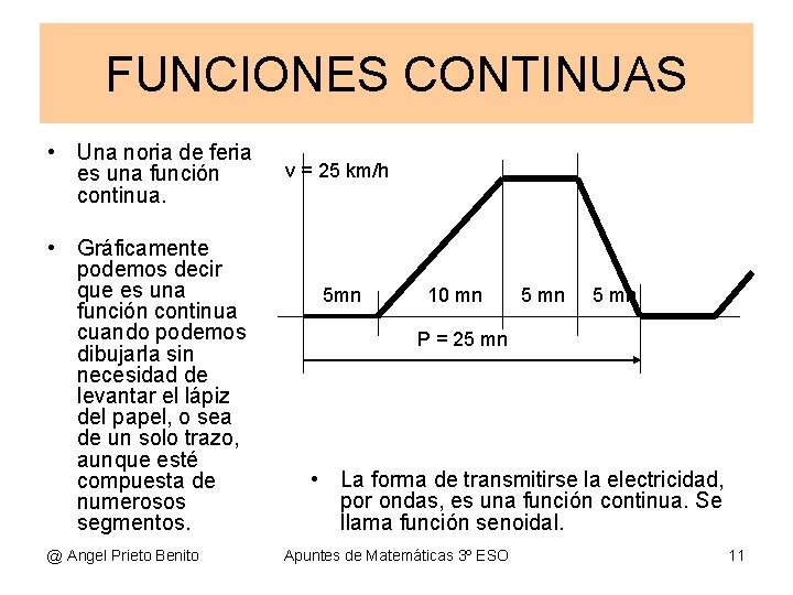 FUNCIONES CONTINUAS • Una noria de feria es una función continua. • Gráficamente podemos