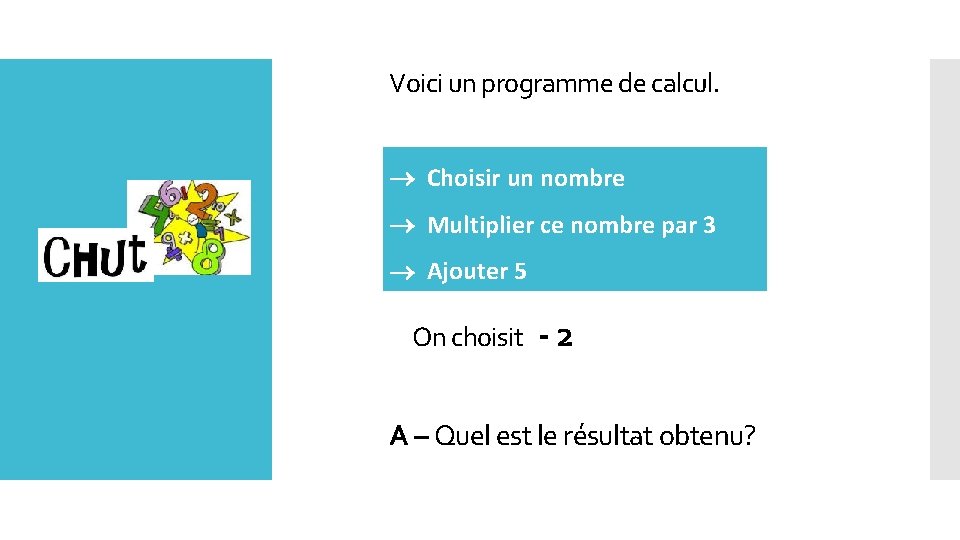 Voici un programme de calcul. Lundi Choisir un nombre Multiplier ce nombre par 3