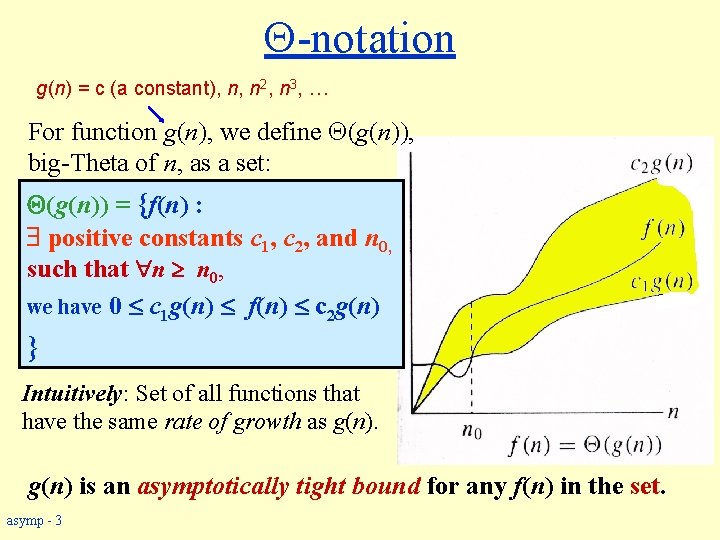  -notation g(n) = c (a constant), n, n 2, n 3, … For
