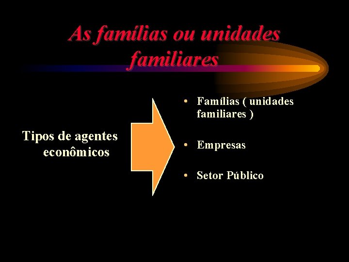 As famílias ou unidades familiares • Famílias ( unidades familiares ) Tipos de agentes