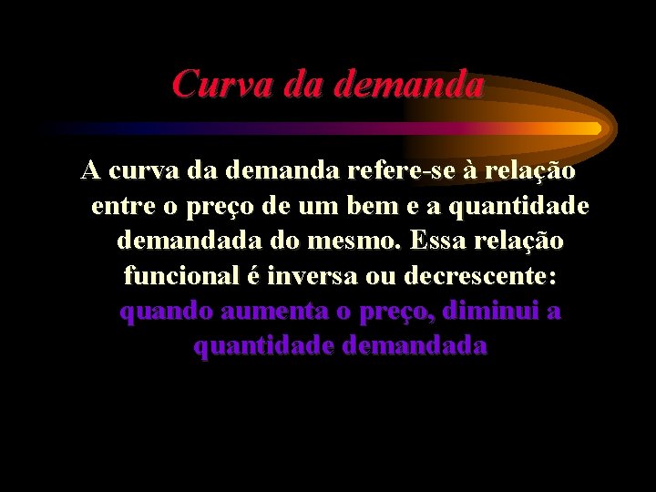 Curva da demanda A curva da demanda refere-se à relação entre o preço de