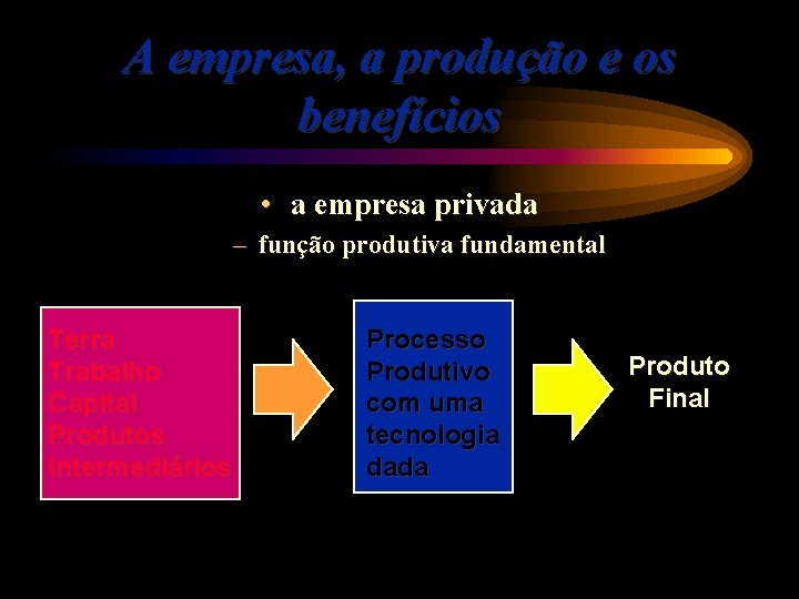 A empresa, a produção e os benefícios • a empresa privada – função produtiva