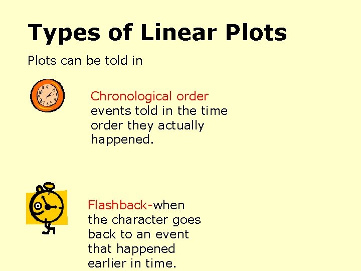 Types of Linear Plots can be told in Chronological order events told in the Types of Linear Plots can be told in Chronological order events told in the