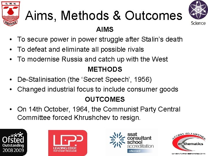 Aims, Methods & Outcomes • • • AIMS To secure power in power struggle