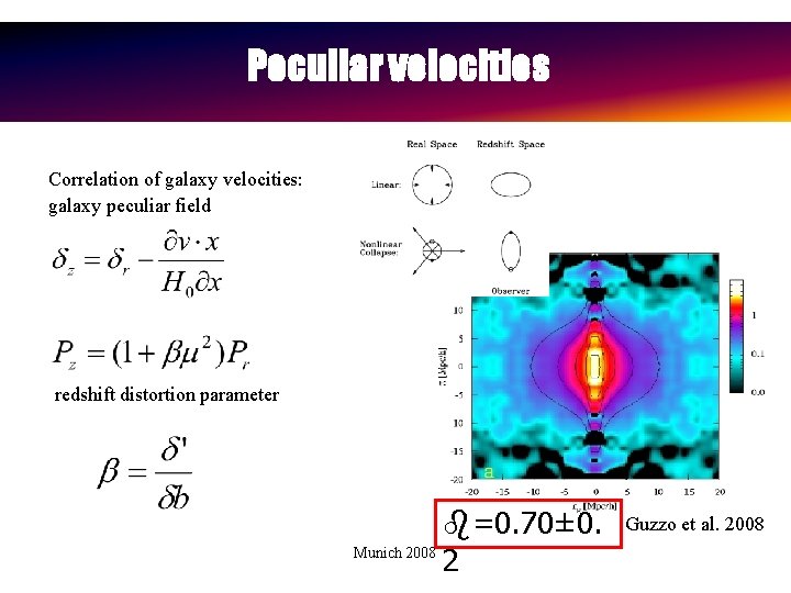 Peculiar velocities Correlation of galaxy velocities: galaxy peculiar field redshift distortion parameter =0. 70±