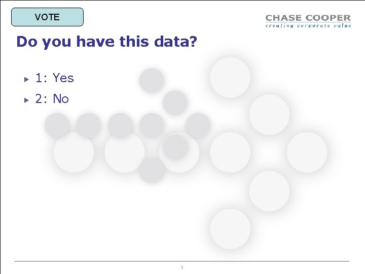 VOTE Do you have this data? 1: Yes 2: No 9 