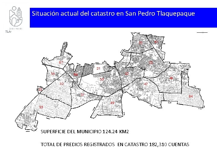 Situación actual del catastro en San Pedro Tlaquepaque SUPERFICIE DEL MUNICIPIO 124. 24 KM