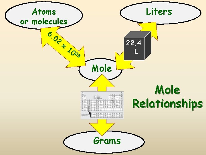 Liters 22. 4 L 22. 4 x 10 23 Mole Atomic Mass 6. 02