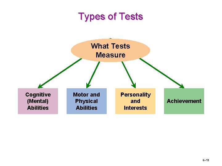 Types of Tests What Tests Measure Cognitive (Mental) Abilities Motor and Physical Abilities Personality