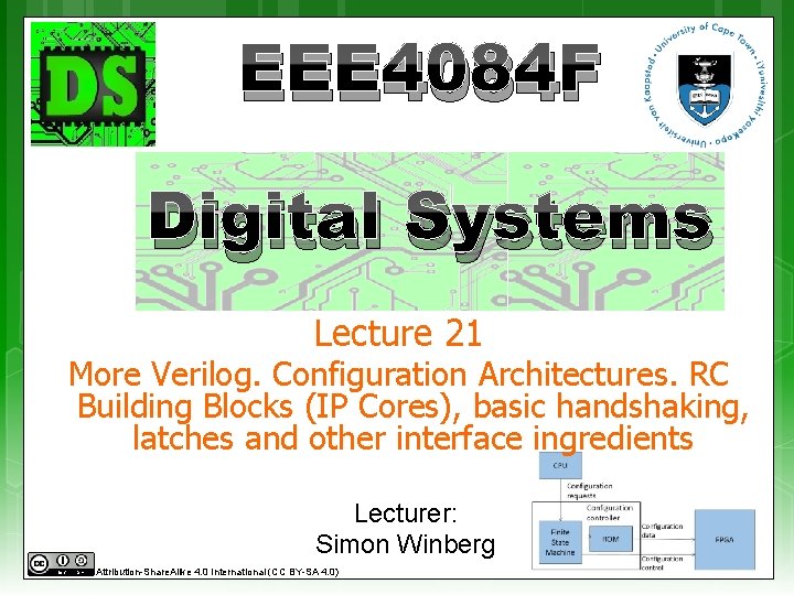 EEE 4084 F Digital Systems Lecture 21 More Verilog. Configuration Architectures. RC Building Blocks