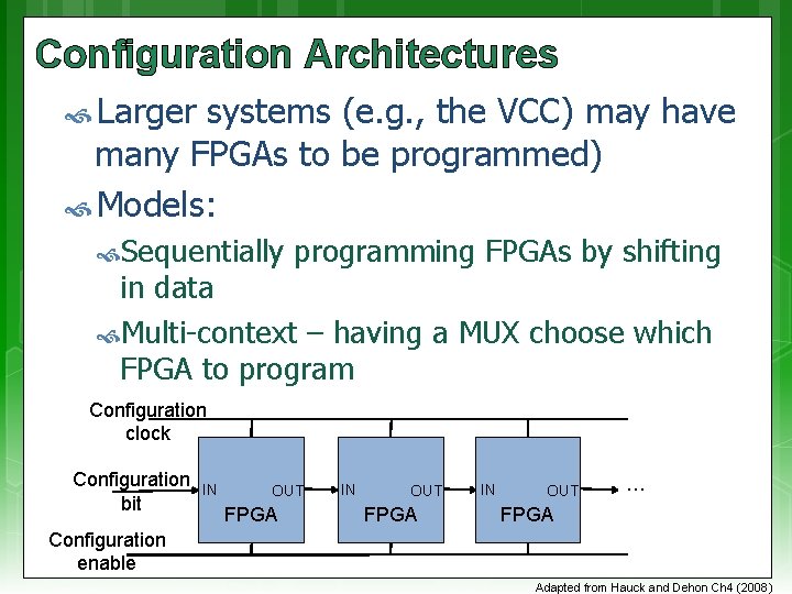 Configuration Architectures Larger systems (e. g. , the VCC) may have many FPGAs to