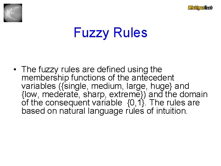 Fuzzy Rules • The fuzzy rules are defined using the membership functions of the