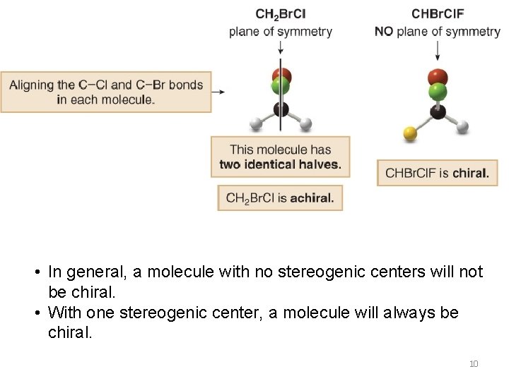  • In general, a molecule with no stereogenic centers will not be chiral.