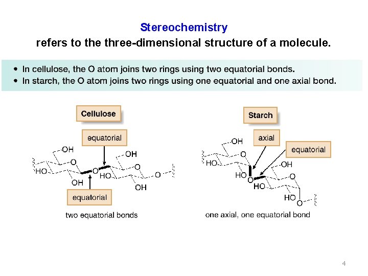 Stereochemistry refers to the three-dimensional structure of a molecule. 4 