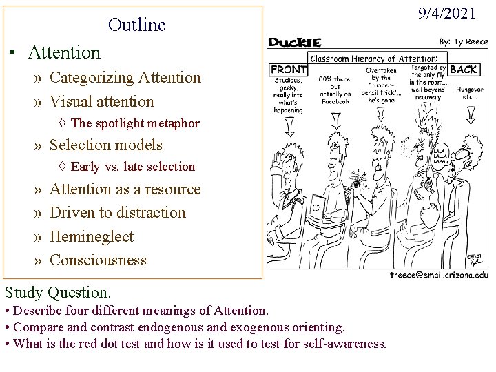 Outline • Attention » Categorizing Attention » Visual attention ◊ The spotlight metaphor »