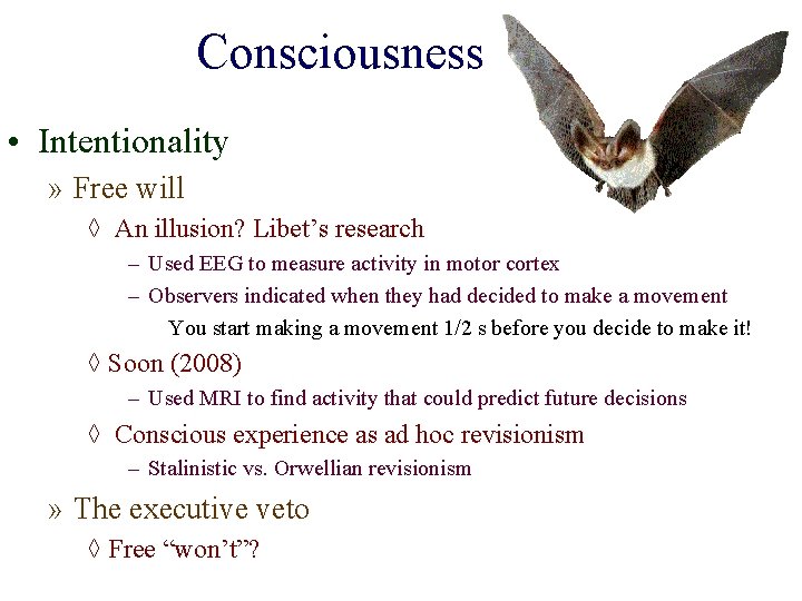 Consciousness • Intentionality » Free will ◊ An illusion? Libet’s research – Used EEG