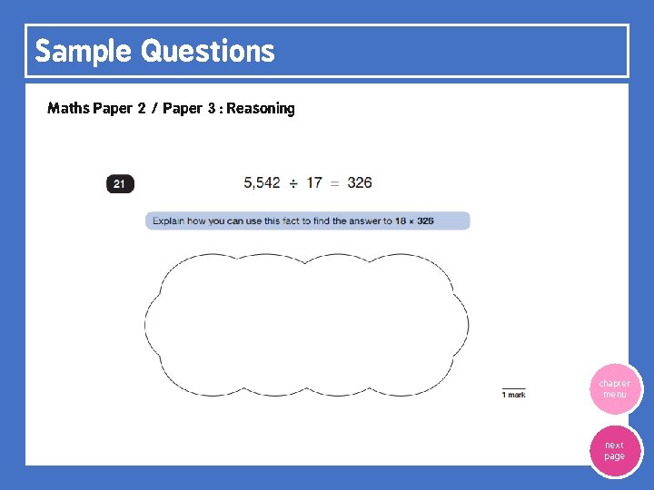 Sample Questions Maths Paper 2 / Paper 3 : Reasoning chapter menu next page