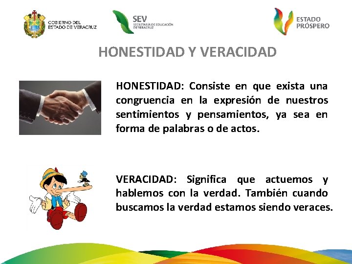 HONESTIDAD Y VERACIDAD HONESTIDAD: Consiste en que exista una congruencia en la expresión de