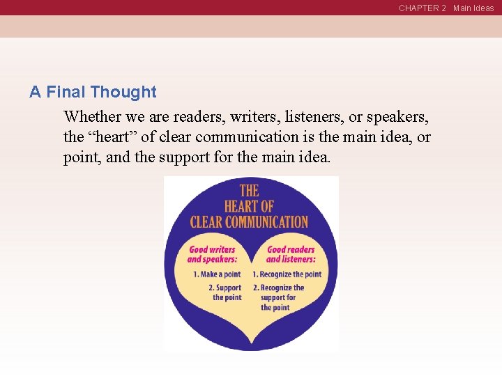 CHAPTER 2 Main Ideas A Final Thought Whether we are readers, writers, listeners, or