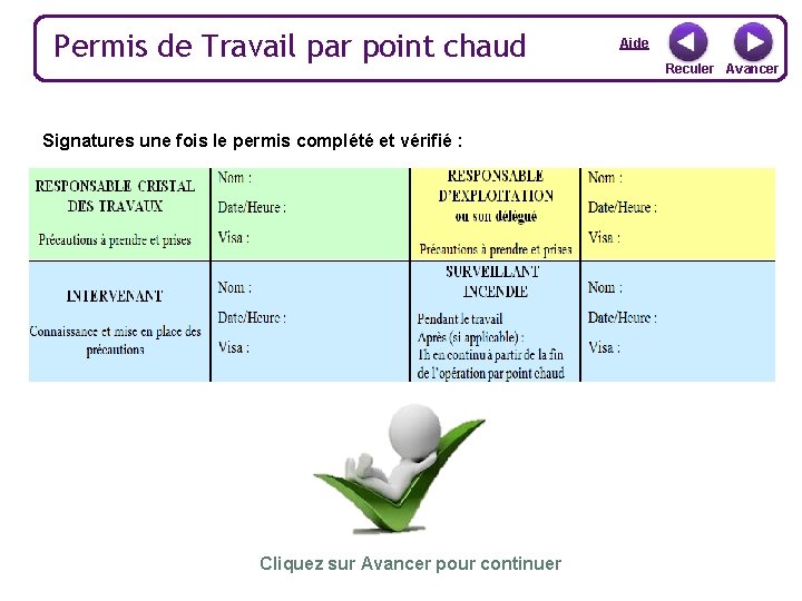 Permis de Travail par point chaud Signatures une fois le permis complété et vérifié