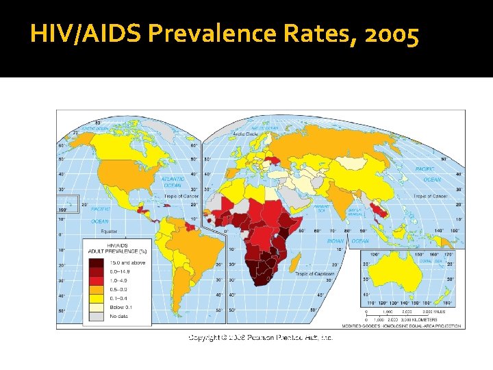 HIV/AIDS Prevalence Rates, 2005 Fig. 2 -26: The highest HIV infection rates are in