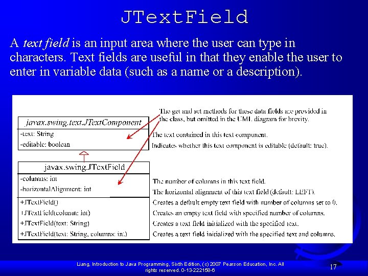 JText. Field A text field is an input area where the user can type