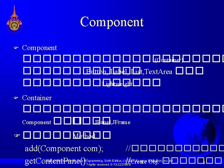 Component F Component ����������� (Container) ������ Button, Label, List, Text. Area ��������� Lightweight F