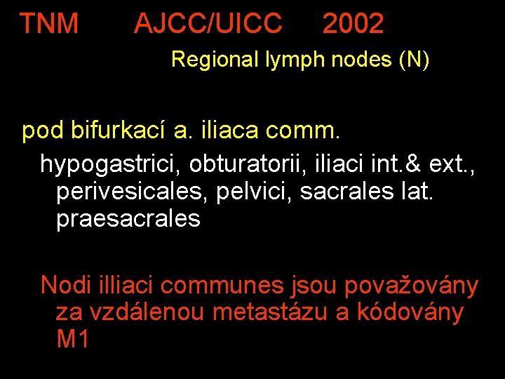 TNM AJCC/UICC 2002 Regional lymph nodes (N) pod bifurkací a. iliaca comm. hypogastrici, obturatorii,