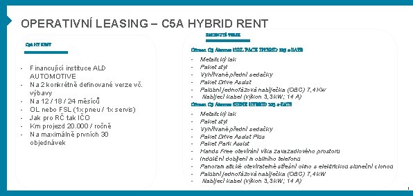 OPERATIVNÍ LEASING – C 5 A HYBRID RENT ZAHRNUTÉ VERZE C 5 A HY