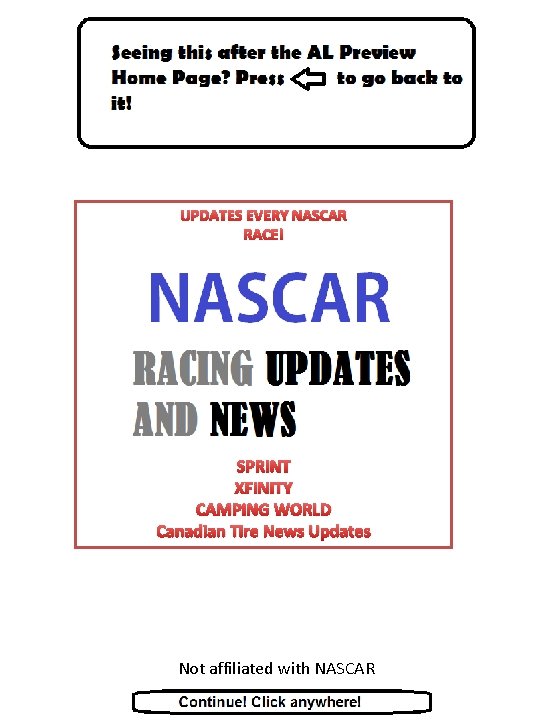 UPDATES EVERY NASCAR RACE! SPRINT XFINITY CAMPING WORLD Canadian Tire News Updates Not affiliated