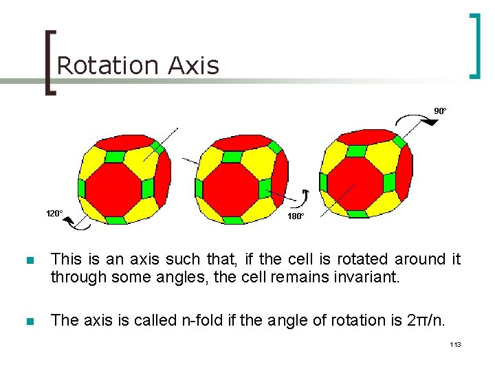 Rotation Axis 90° 120° 180° n This is an axis such that, if the