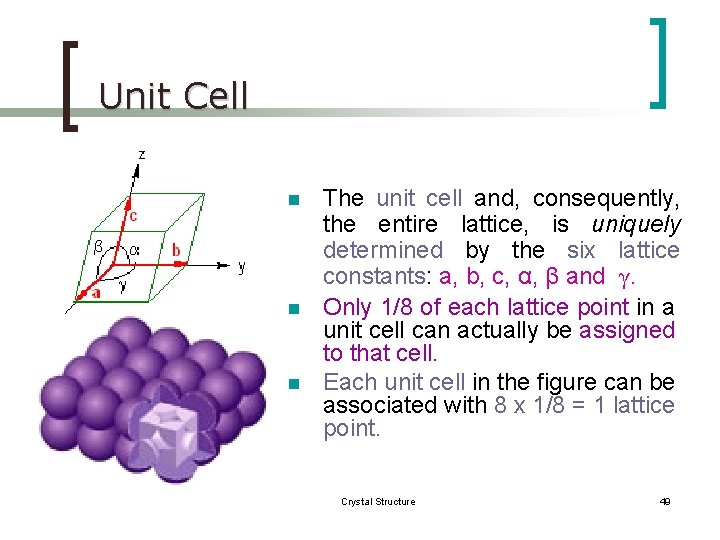 Unit Cell n n n The unit cell and, consequently, the entire lattice, is