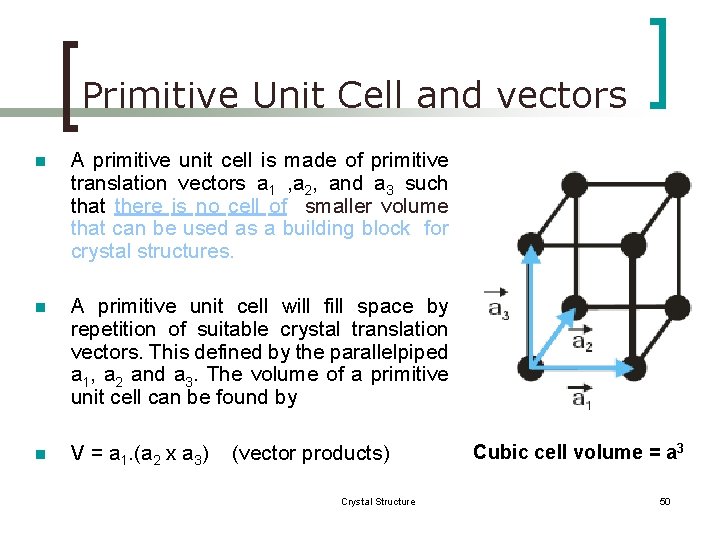 Primitive Unit Cell and vectors n A primitive unit cell is made of primitive