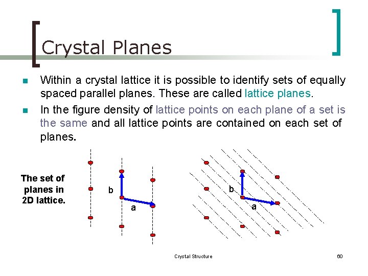 Crystal Planes n n Within a crystal lattice it is possible to identify sets