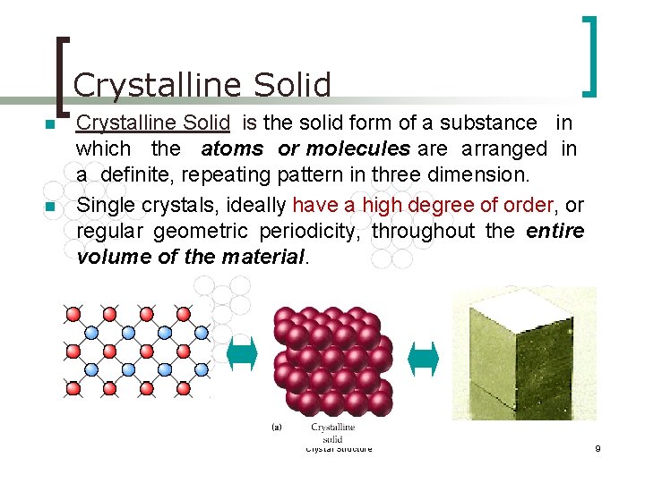 Crystalline Solid n n Crystalline Solid is the solid form of a substance in