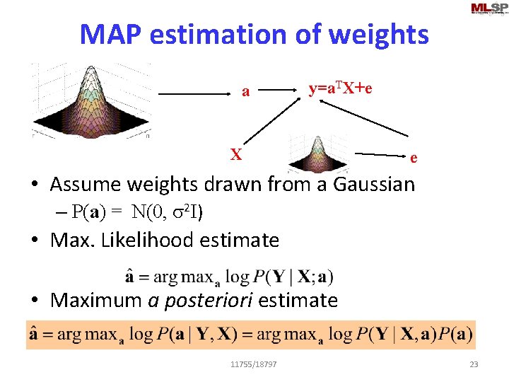 MAP estimation of weights a y=a. TX+e X e • Assume weights drawn from