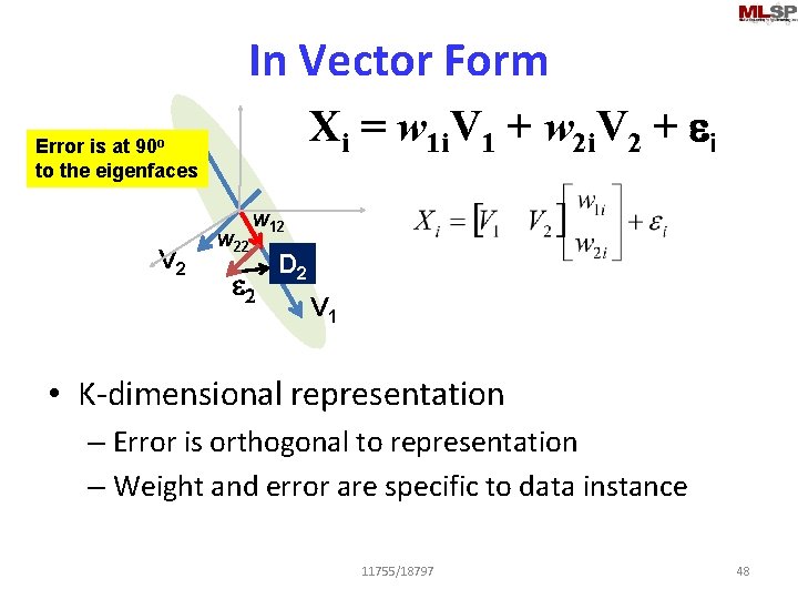 In Vector Form Xi = w 1 i. V 1 + w 2 i.