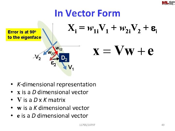 In Vector Form Xi = w 1 i. V 1 + w 2 i.