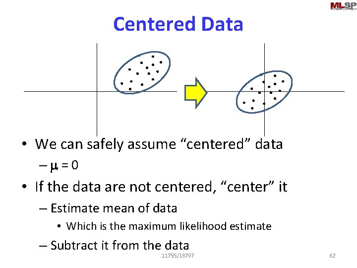 Centered Data • We can safely assume “centered” data –m=0 • If the data