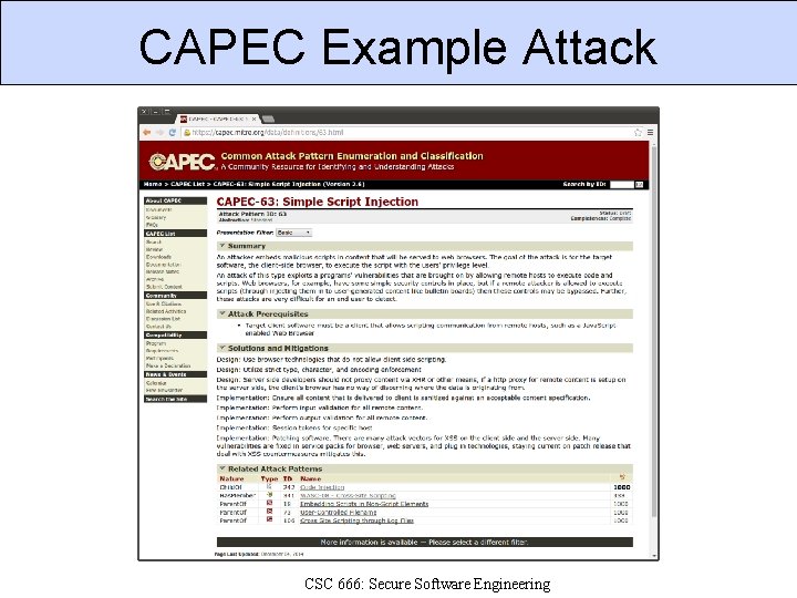 CAPEC Example Attack CSC 666: Secure Software Engineering 