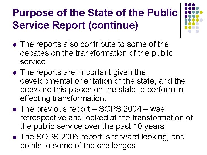 State of the Public Service Report 2005 Presentation