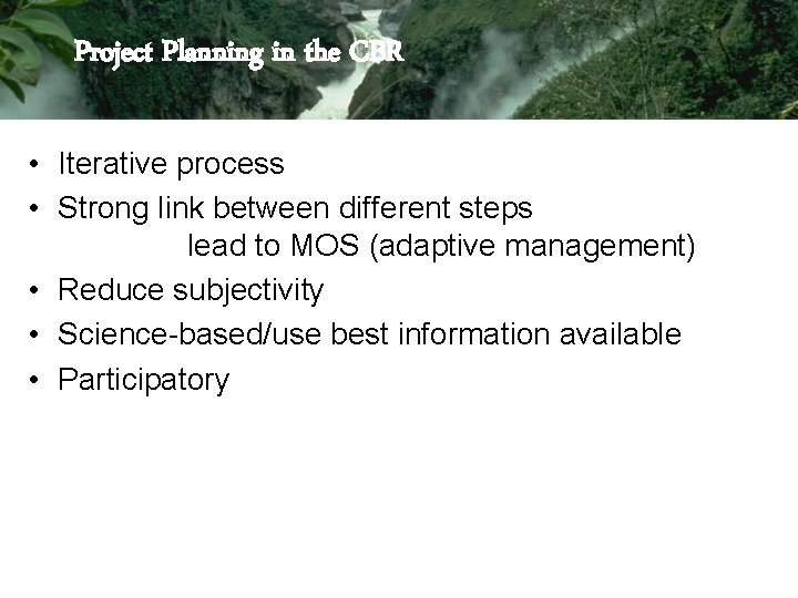 Project Planning in the CBR • Iterative process • Strong link between different steps Project Planning in the CBR • Iterative process • Strong link between different steps