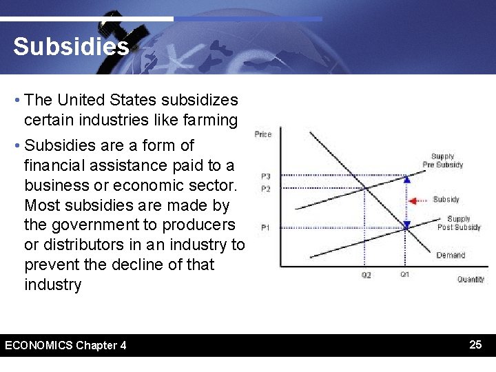Subsidies • The United States subsidizes certain industries like farming • Subsidies are a