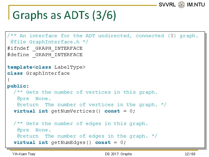 Graphs as ADTs (3/6) SVVRL @ IM. NTU /** An interface for the ADT