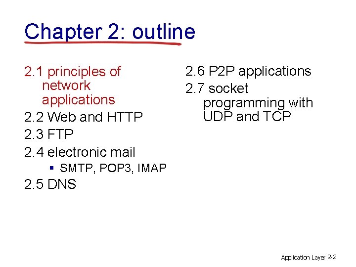 Chapter 2: outline 2. 1 principles of network applications 2. 2 Web and HTTP
