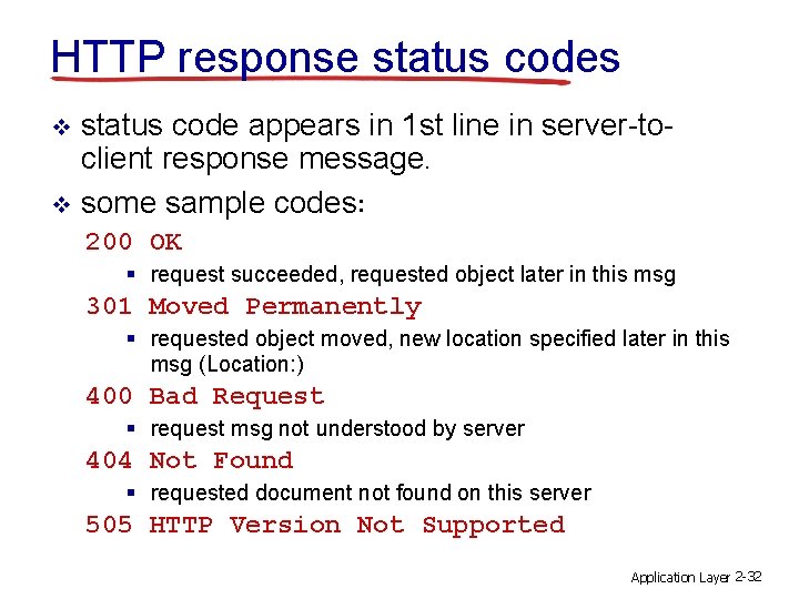 HTTP response status codes status code appears in 1 st line in server-toclient response