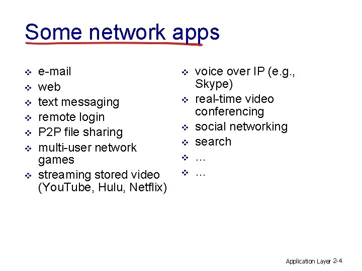 Some network apps v v v v e-mail web text messaging remote login P