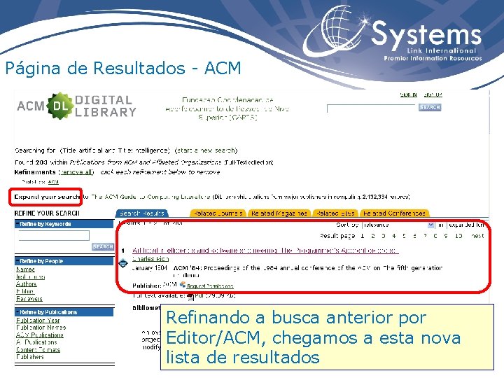 Página de Resultados - ACM Refinando a busca anterior por Editor/ACM, chegamos a esta
