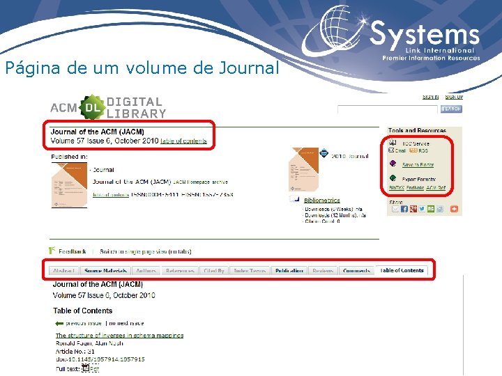 Página de um volume de Journal 