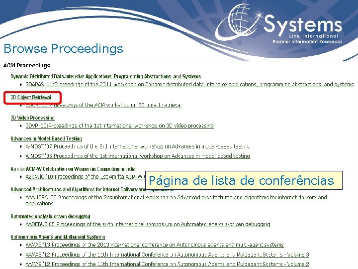 Browse Proceedings Página de lista de conferências 